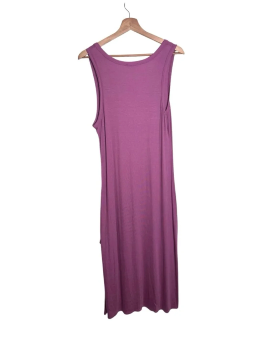 J.CREW Sleeveless Purple Tencel Ribbed Tank MIDI Side Ruched Dress Size XL